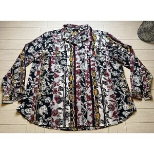 Jones New York Floral Striped Pocket Tassel Latch Sleeve Blouse Shirt Women 2X